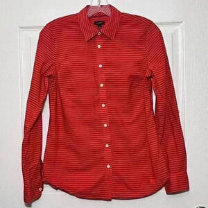 TALBOTS Orange Redish with Navy Striped Button Down | size 4
